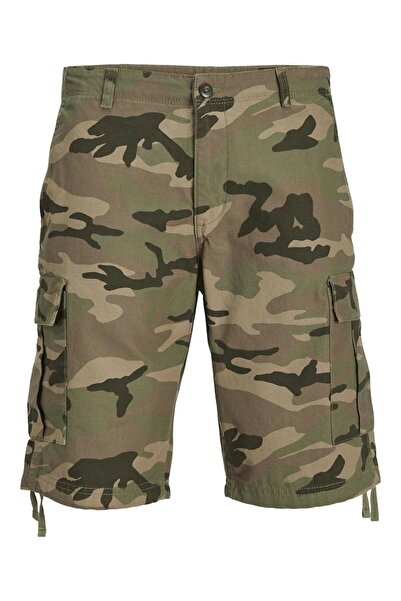 Jack & Jones Βερμούδα cargo υφασμάτινη ανδρική "JJ Camo" χακί