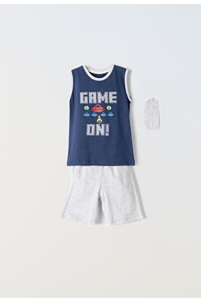 hashtag Πυτζάμα με μάσκα ύπνου αγόρι "Game on" μπλε