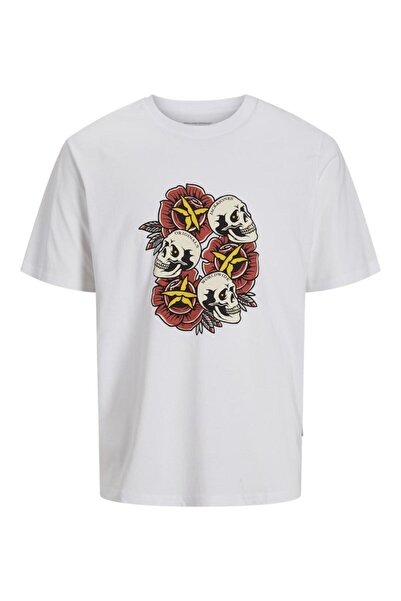 Jack & Jones Μπλούζα κοντομάνικη ανδρική "Skull and roses" λευκή
