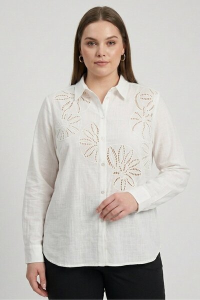 Rufaya Women Spread Collar Long Sleeve Textured Shirt, White