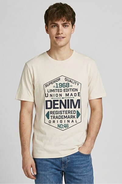 JJ Rebel Men Crew Neck Short Sleeve Graphic Print T-Shirt, Ivory