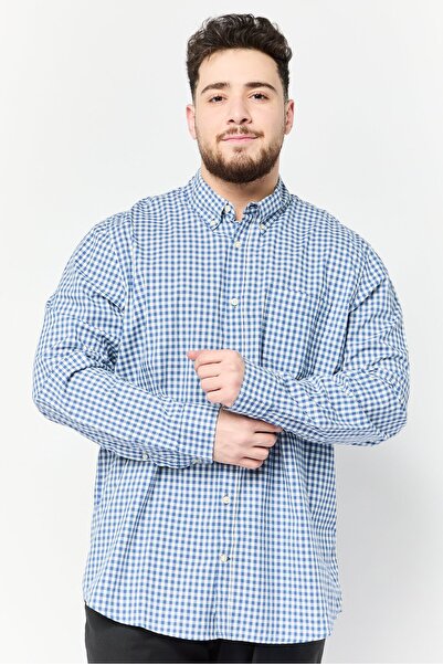 GAP Men Slim Fit Micro Check Long Sleeves Casual Shirt, Blue