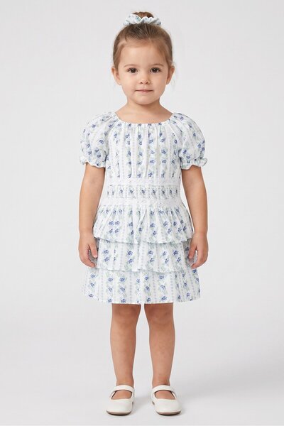 NANETTE LEPORE Toddlers Girl 2 Pieces Floral Print Dress With Scrunchies, Mul...
