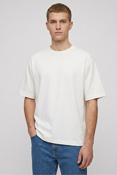 ALCOTT Men Crew Neck Short Sleeve Solid T-Shirt, Off White