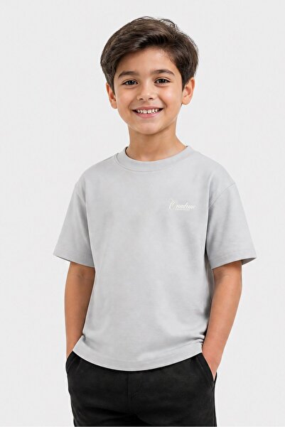 Onadime Kids Boy Crew Neck Short Sleeve Graphic Print T-Shirt, Light Grey