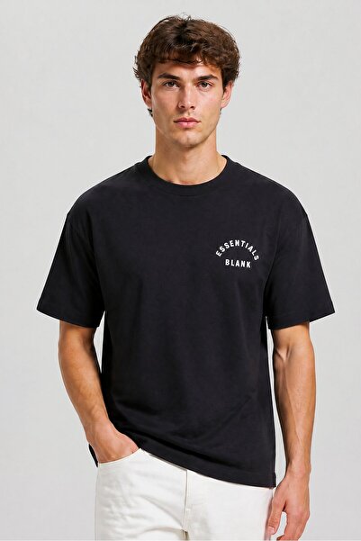 BLANK ESSENTIALS Men Crew Neck Short Sleeve Brand Logo T-Shirt, Thunder Grey