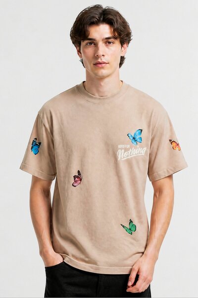 Good For Nothing Men Crew Neck Short Sleeve Graphic Print T-Shirt, Tan