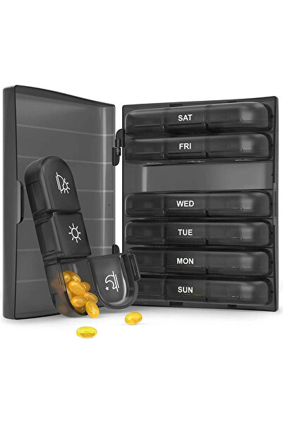 STARSTAR Portable 7-day pillbox with 3 compartments - portable pillbox dispen...