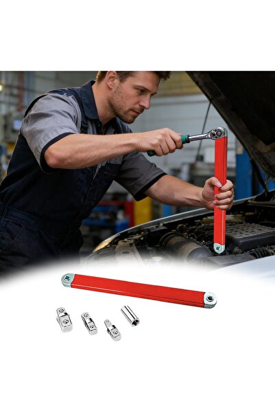 STARSTAR 15-Inch Red Offset Ratchet Extension Wrench Set Short Shank Car Repa...