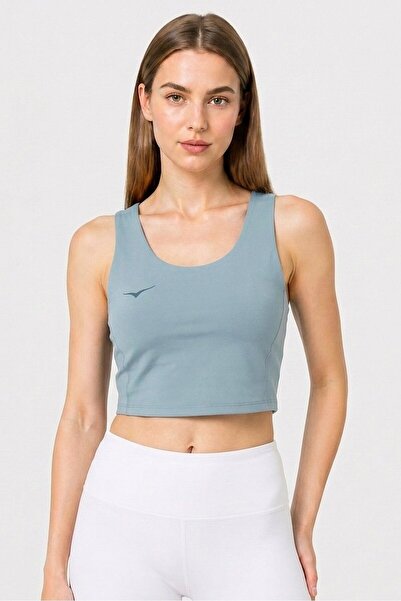 hoka Women Brand Logo Padded Sports Bra, Light Blue