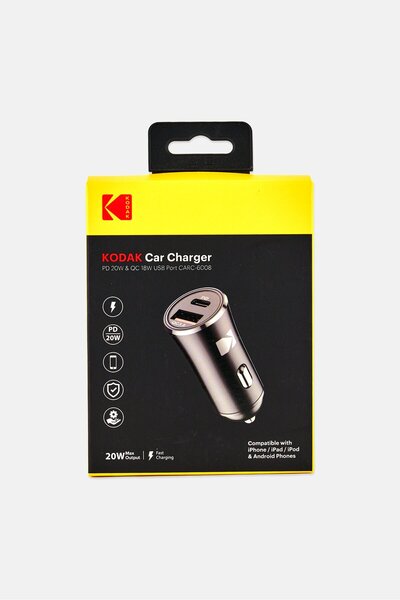 Kodak Car Charger PD 20W And QC 18 W USB Port CARC-6008, Black
