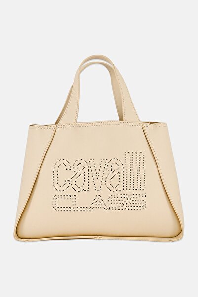 Cavalli Class Women Brand Logo Handbag, Light Beige