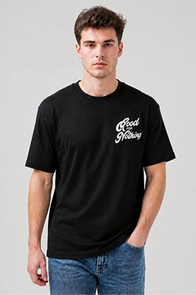 Good For Nothing Men Crew Neck Short Sleeve Brand Logo T-Shirt, Black
