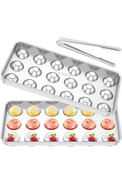 STARSTAR 18-Compartment Stainless Steel Metal Ice Cube Tray with Lid - Profes...