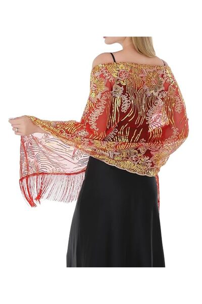 STARSTAR Evening gown shawls and scarves, women's shimmering sequined lace sh...