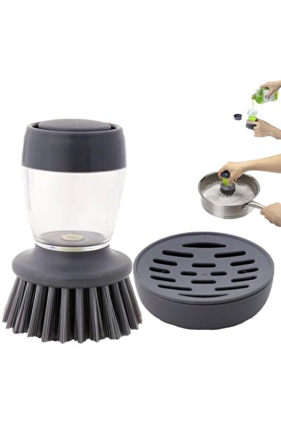 STARSTAR 2-Piece Dishwashing Brush Set with Soap Dispenser & Stand - Gray Han...