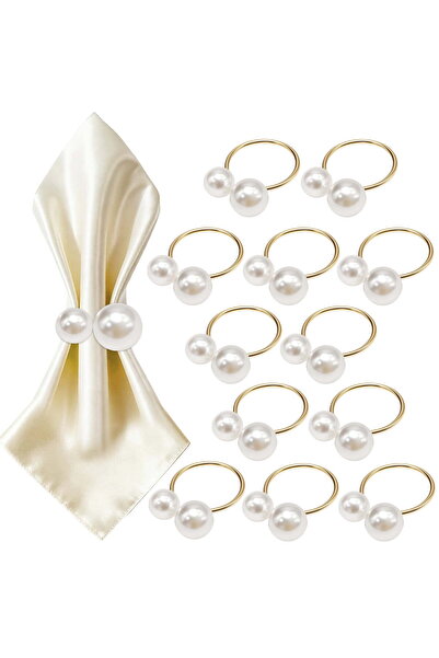 STARSTAR Gold pearl-embellished napkin rings, 12-pack. Elegant napkin rings s...