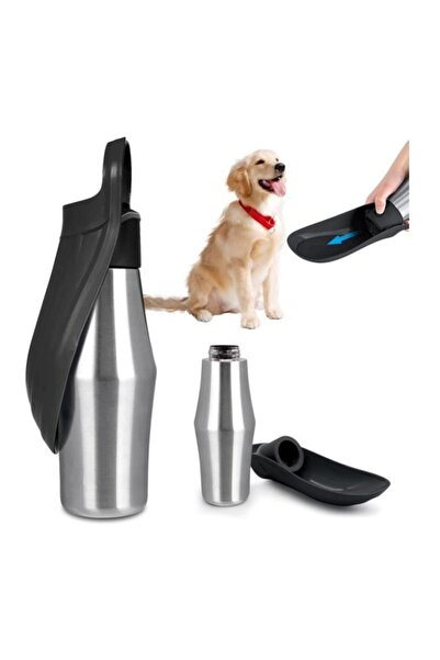 STARSTAR Dog water bottle - 750 ml - 180° foldable - Stainless steel - Leak-p...