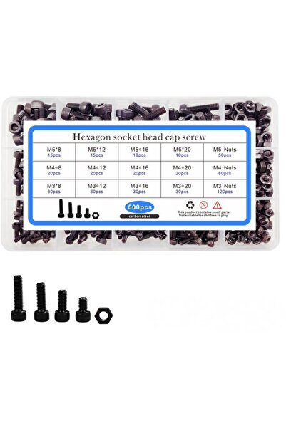 STARSTAR Assortment Box - Bolts - 500-Piece Black Cylindrical Head Bolts and ...