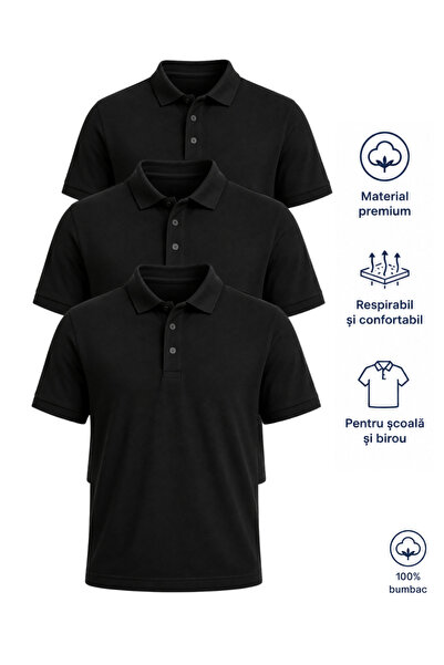 Plus Scorpion Set of 3 Black Polo Shirts, %100 cotton% Breathable and Comfort...