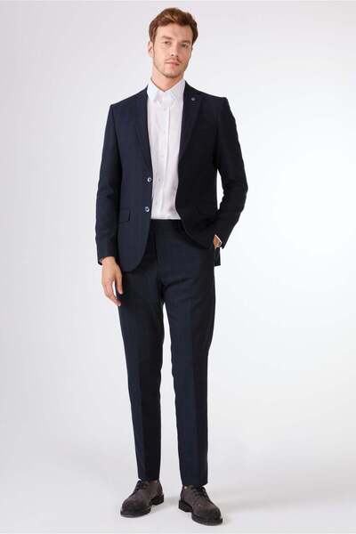 Dufy Men's Regular Fit Mono Collar Navy Blue Suit