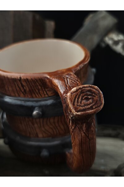 yammart El Yapımı Viking Bira Kupası | Balta Kulplu Seramik Kupa | Kılıç Kulp...