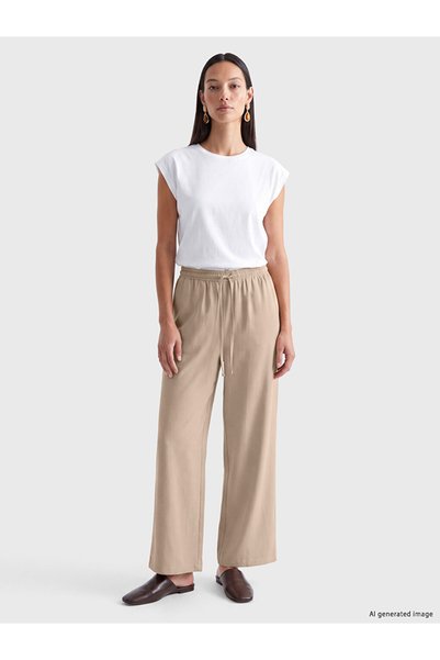 LC Waikiki Pantaloni de damă cu talie elastică, din amestec de in