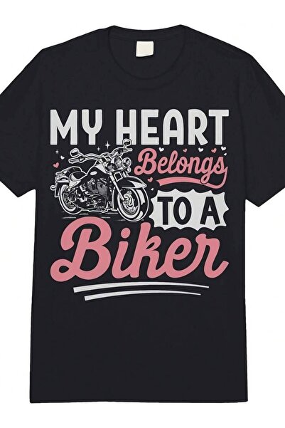 4Car Heavyweight Vintage Motorcycle-Shirt – "My Heart Belongs To Bikers" Prin...