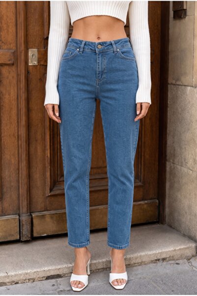 alanora High Waist Boyfriend, Mom Fit Blue Jean Pants