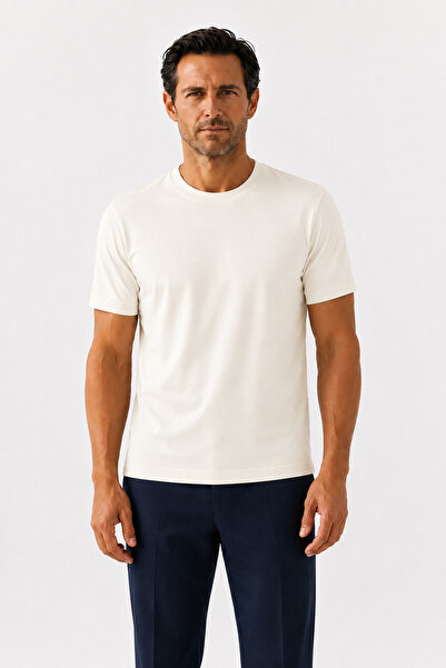 Mısırlı Ekru Kısa Kollu Örme Erkek T-Shirt
