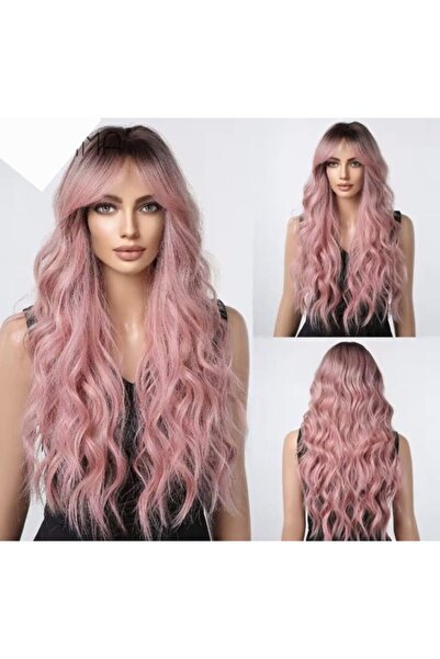 STARSTAR Wig - Light pink - Long hair - Slight wave - With bangs - Synthetic ...