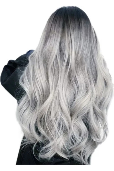 STARSTAR 26-Inch Wavy Black Ombre Grey Synthetic Wig for Women (heat resistant).