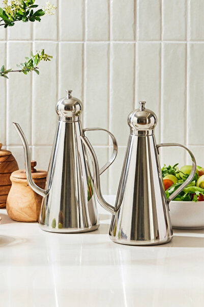 Kitchen Life Set de 2 oale din oțel inoxidabil pentru ulei, oțet și vin, stic...