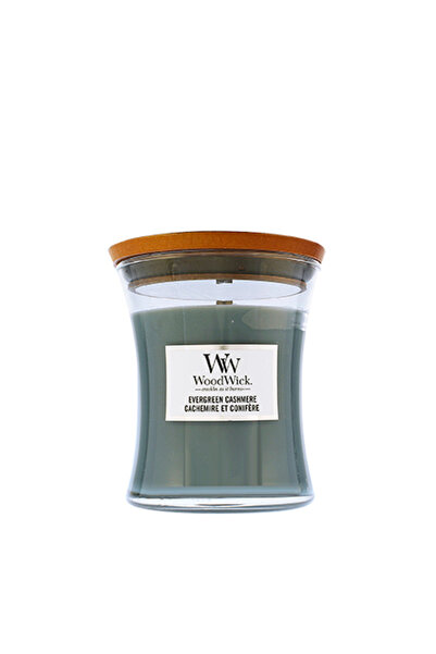 WoodWick Evergreen Cashmere scented candle with a wooden wick, 275 g