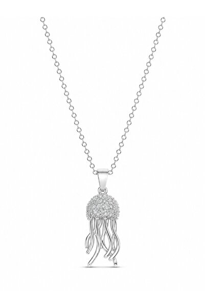 serelya 316L Steel Chain Silver Color Zircon Stone Jellyfish Model Necklace