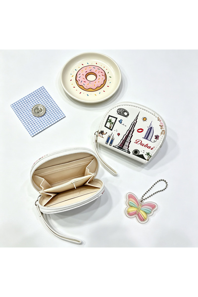 ARIANA Dubai Souvenir Wristlet Wallet, Stylish White PU Leather Clutch with B...