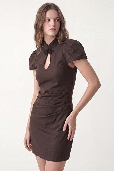 Antioch Coffee Collar Detailed Mini Dress