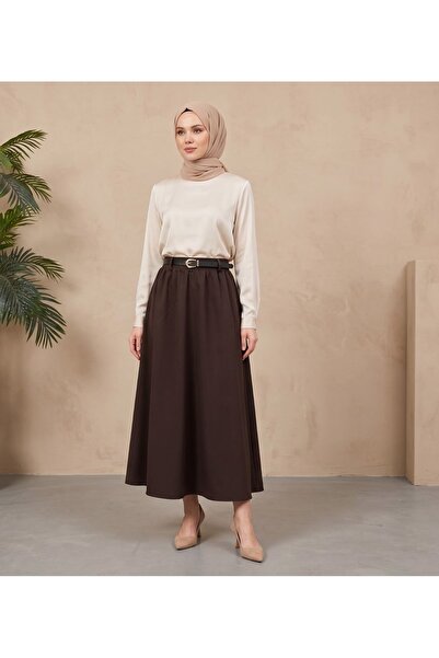 Foremia Belt Detail Skirt-Brown