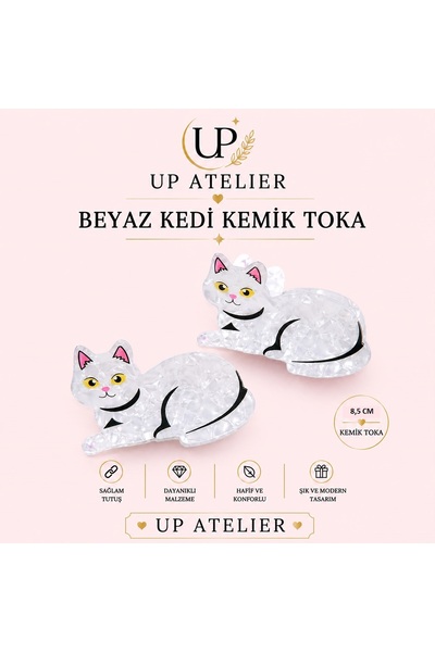 Up Atelier مشبك عظم القطط باللون الأبيض اللؤلؤي مقاس 8.5 سم