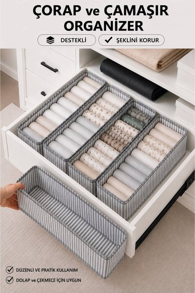 Spartek home textile 4 Pcs Sock and Laundry Organizer Drawer and Closet Organizer, Shelf Organizer, Foldable