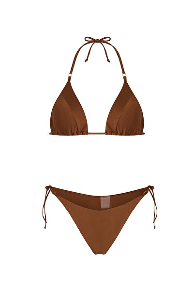 TIME MUSE AURELIA Karamel Kahve Parlak Yüzeyli Oval Dikişli Üçgen Bikini Takım