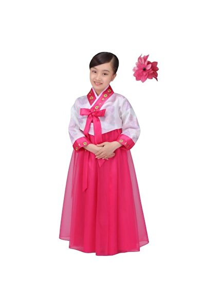 Funny Party Shop Costum tradițional coreean Hanbok, roz, 11-12 ani, elemente ...