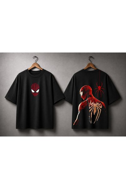 LAND MODA Tricou oversize cu imprimeu Spider Hero – Negru, unisex, stil stree...