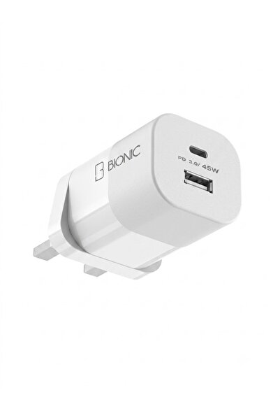Bionic شاحن سريع 45 واط بمنفذين (USB-C بتقنية Power Delivery 3.0 + USB-A) محو...