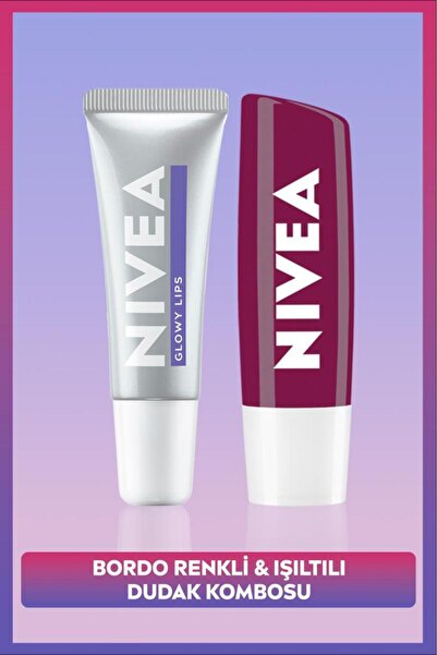 NIVEA Böğürtlen Renkli Dudak Bakım Kremi 4,8gr ve Glowy Lips Nemlendirici Dud...