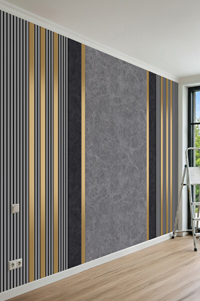 dreamwall Mermer Pano ve Dikey Çizgi Desenli Tek Parça Tekstil Duvar Kağıdı