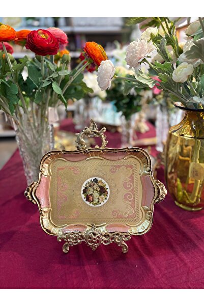 Mona Roza Aksesuar Brand Handcrafted Painting Rosewood Tray 30 cm