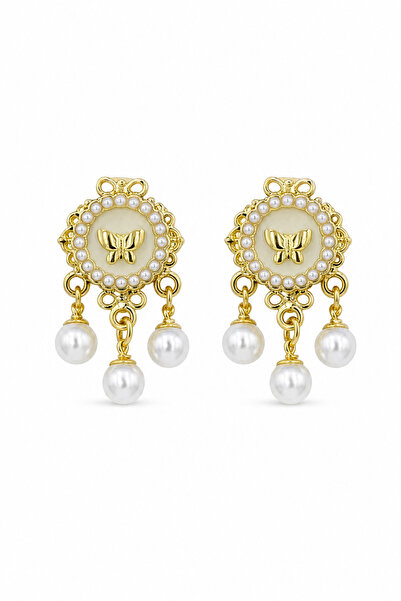 Jack Ferrero Butterfly Motif Pearl Detailed Dangle Yellow Color Bijouterie Ea...