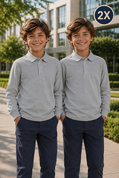 Yalçınoğlu Kids Pachet de 2 tricouri școlare premium cu guler polo, 100% bumb...