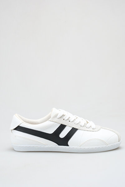 Bak Store Beyaz Siyah Çizgili Kadın Spor Ayakkabı Retro Sneaker Dikişli Taban